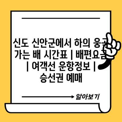 신도 신안군에서 하의 웅곡 가는 배 시간표 | 배편요금 | 여객선 운항정보 | 승선권 예매